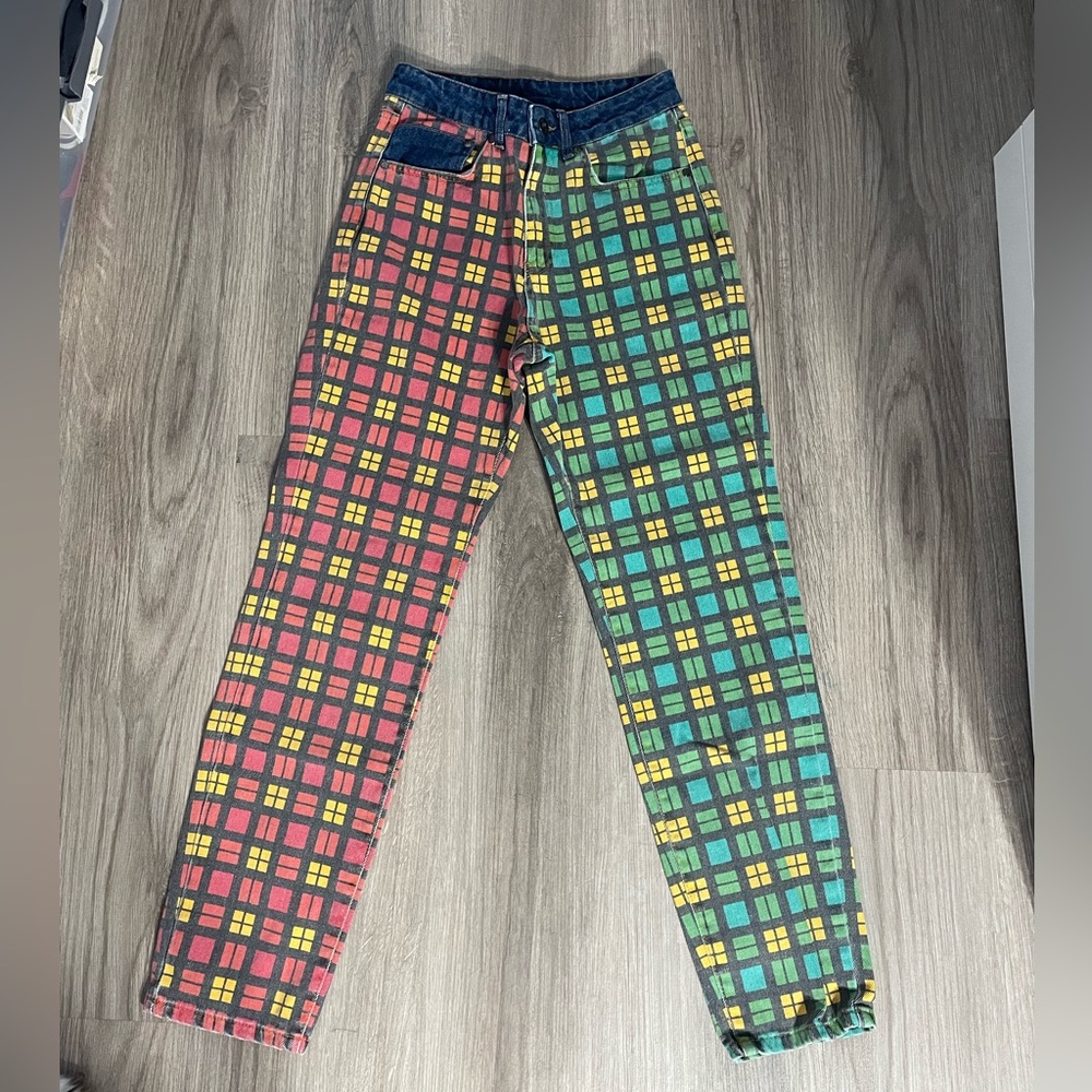 Ragged Two tone plaid jeans